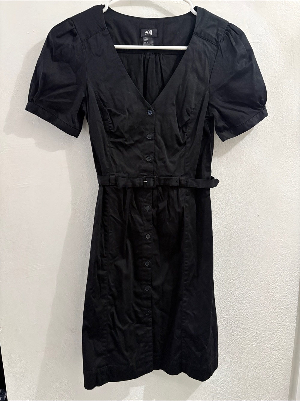 H&M Black Button-Front Belted Mini Dress